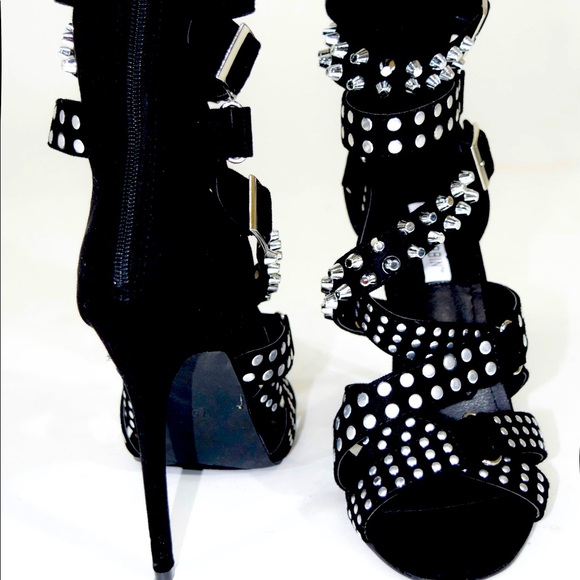 Suzzy Black Studded Open-toe Heels - Picture 2 of 3